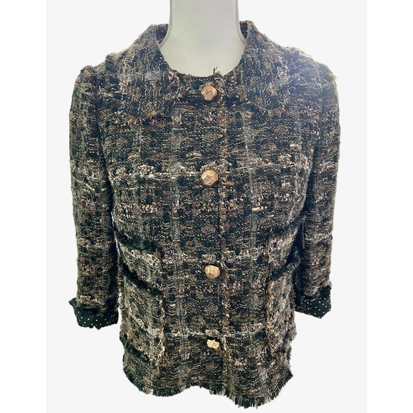 DOLCE & GABBANA 2 PC Black Camel Gray Boucle Tweed & Lace Sheath Dress w/Jacket - Picture 4 of 16